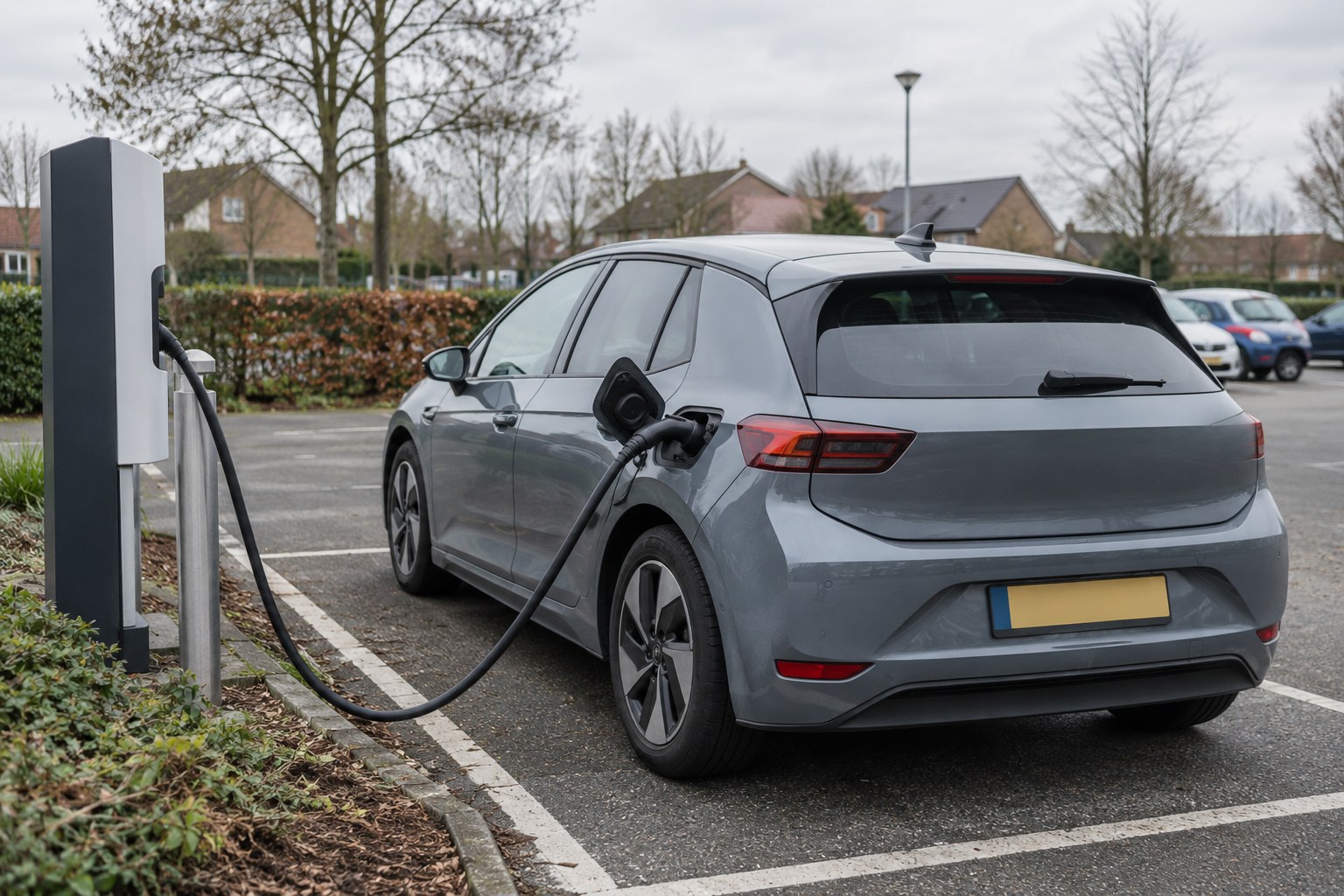 Ein Elektroauto steht an einer Ladestation.