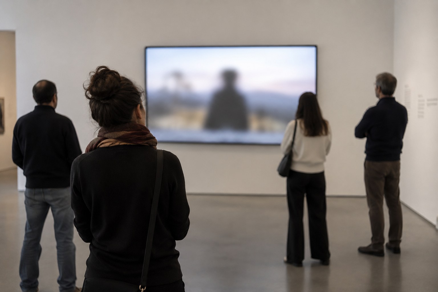 Besucher betrachten einen Bildschirm in einer Galerie.
