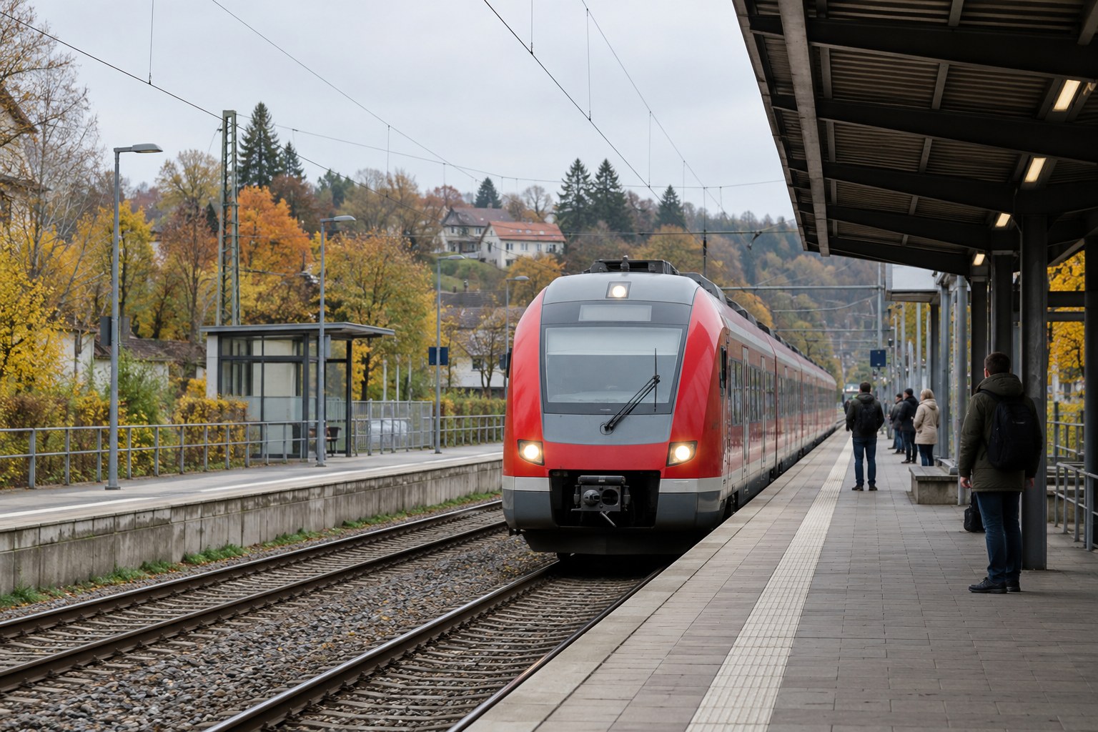 Regionalzug an einem Bahnsteig.