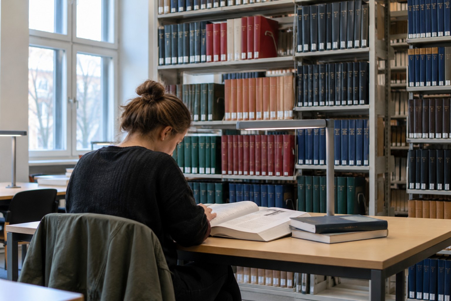 Gebundene Zeitschriften in einem Bibliotheksregal.