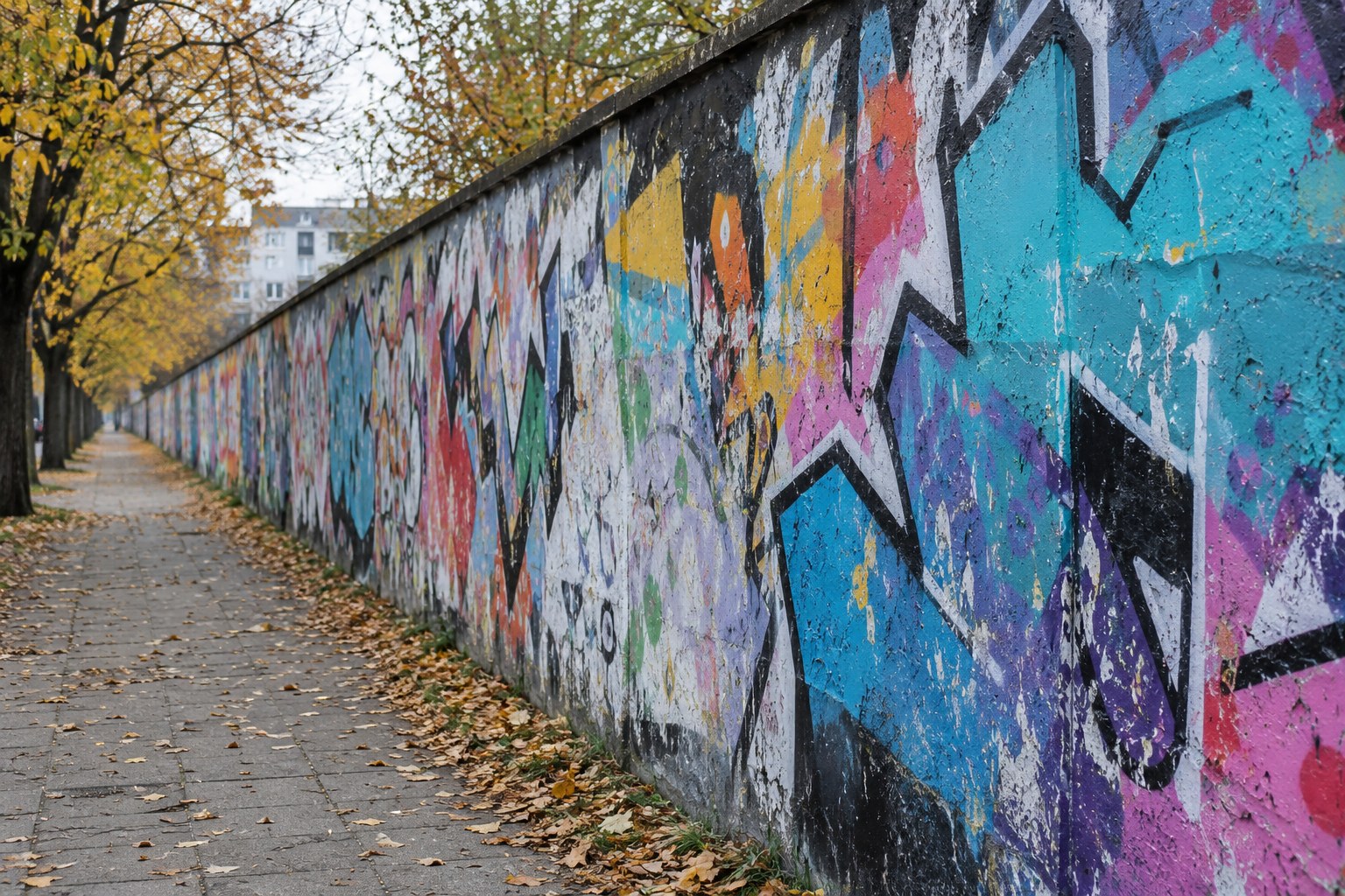 Farbschichten auf einer legalen Graffitiwand.