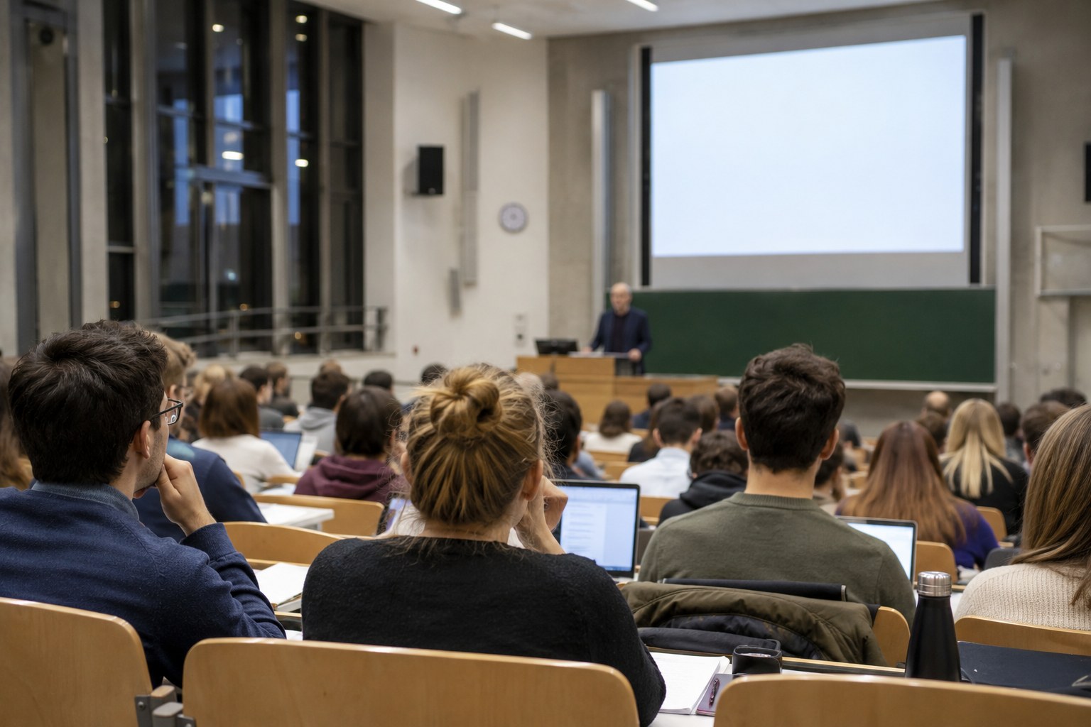 Studierende in einem universitären Vortragsraum.
