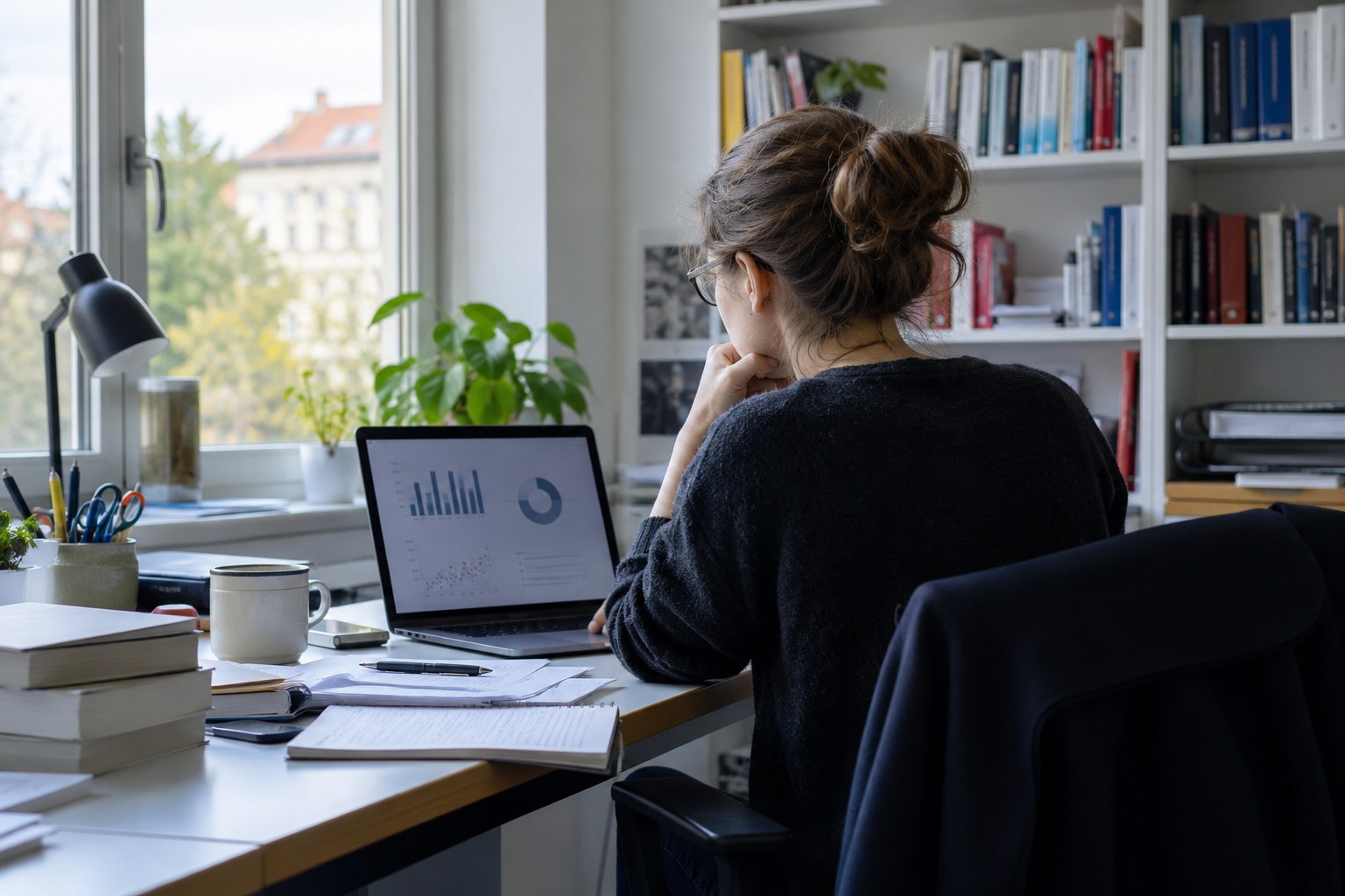 Wissenschaftlicher Arbeitsplatz mit Laptop.