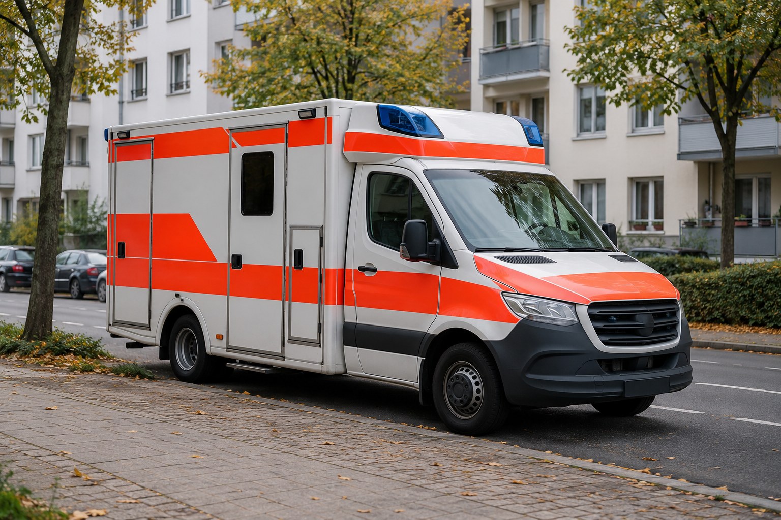 Rettungswagen am Straßenrand.