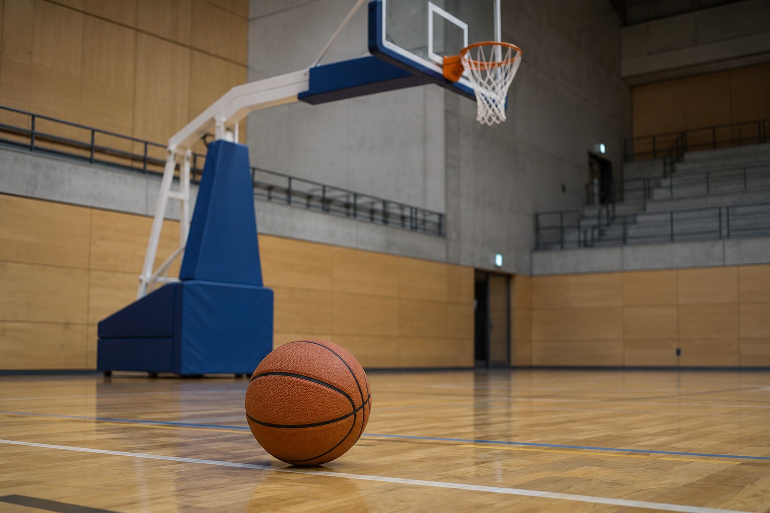 Basketball auf dem Parkett einer Sporthalle.