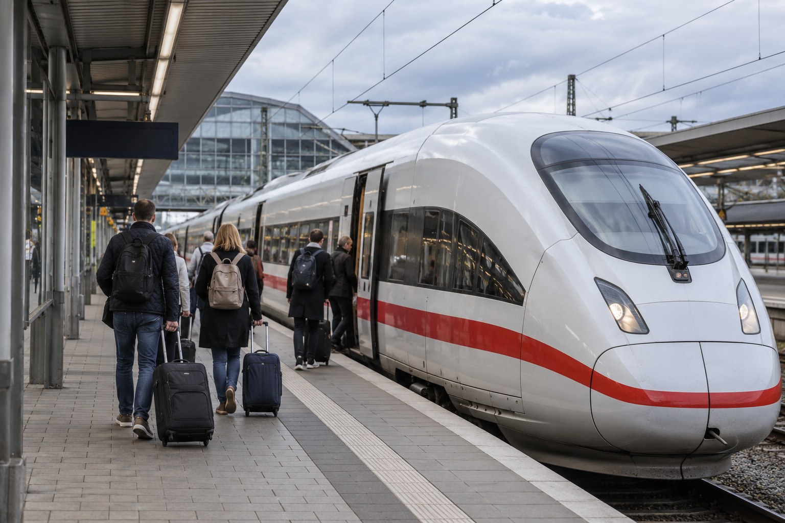 Schnellzug an einem Bahnsteig.