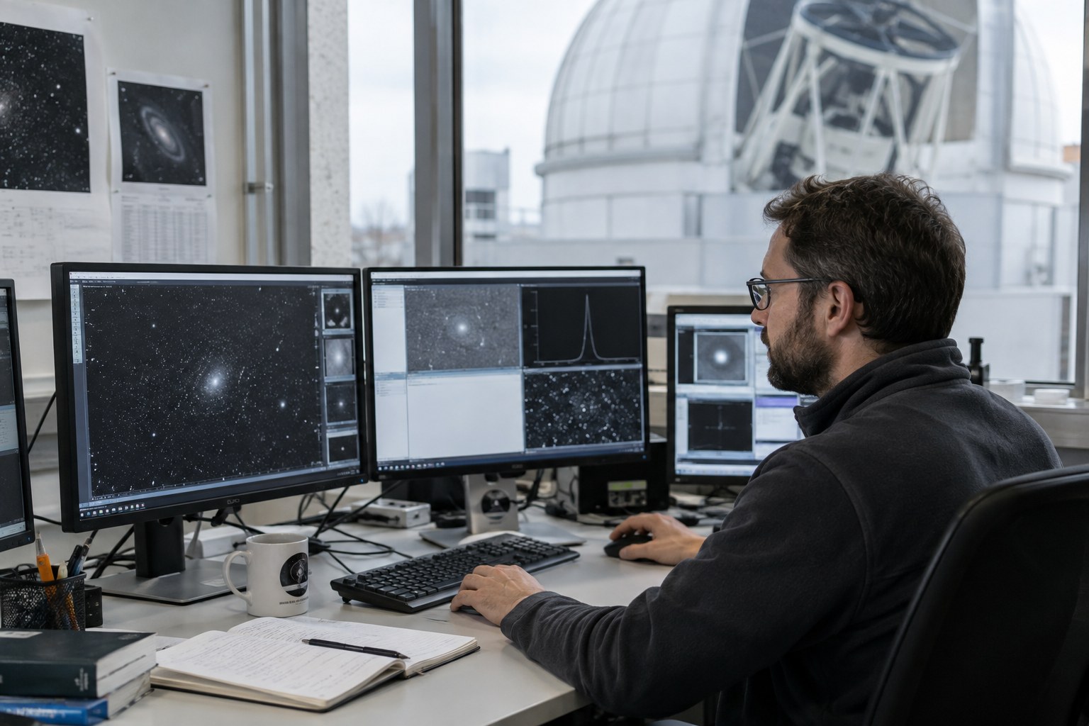 Eine Astronomin wertet Daten am Computer aus.