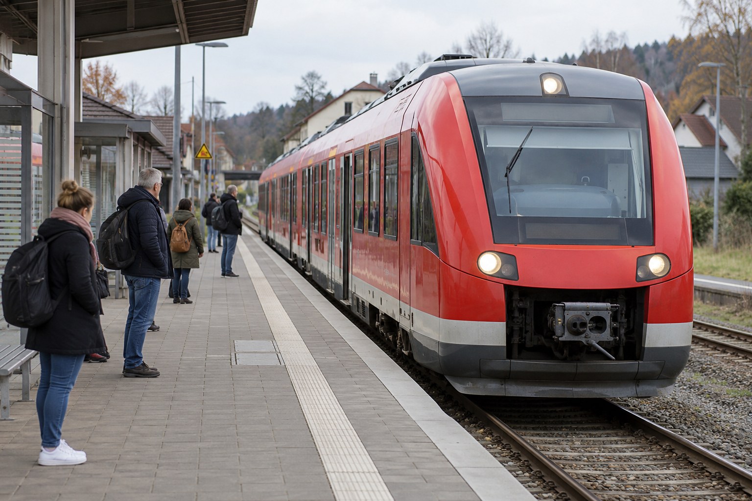 Regionalzug an einem Bahnsteig.