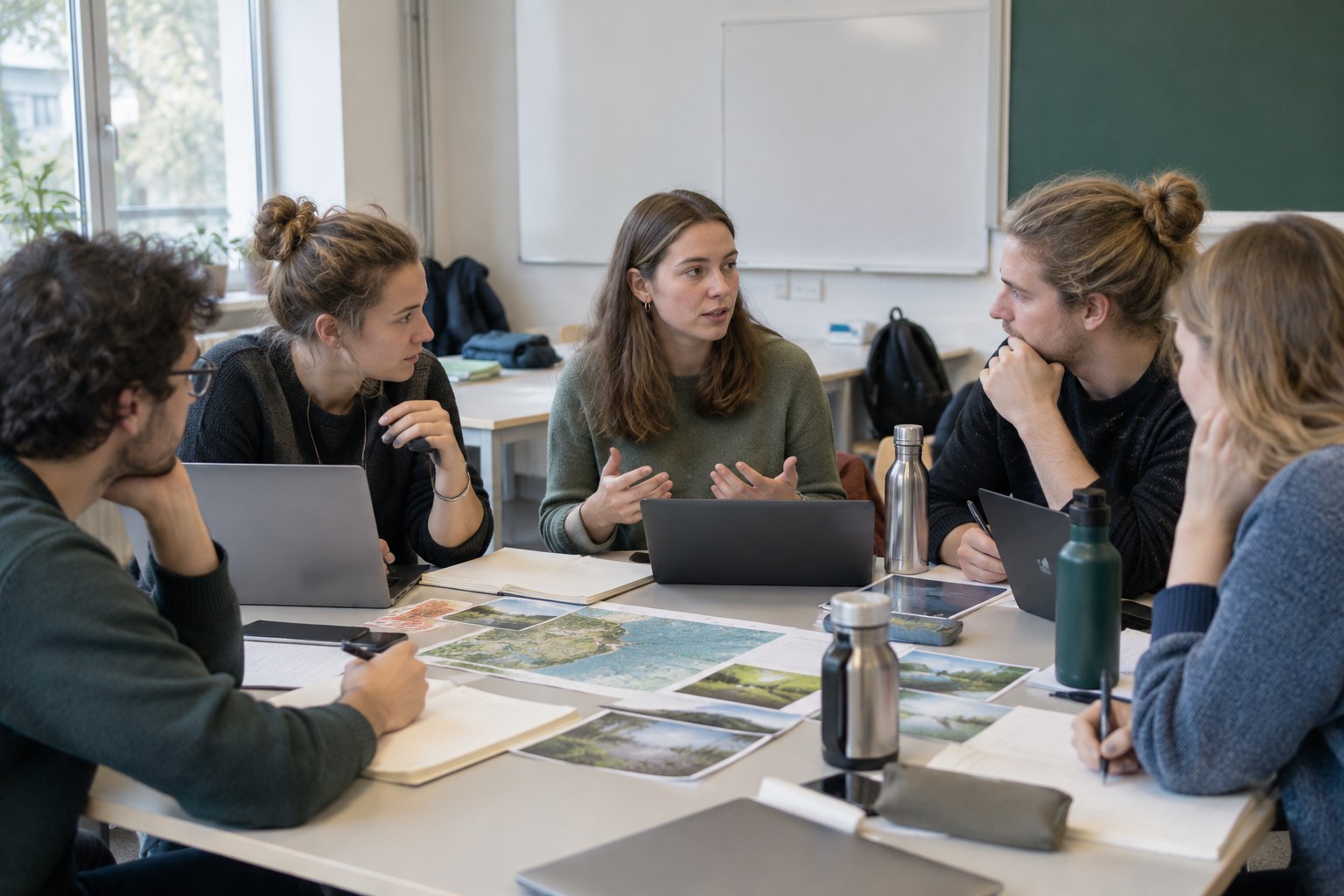 Studierende planen gemeinsam ein Umweltprojekt.