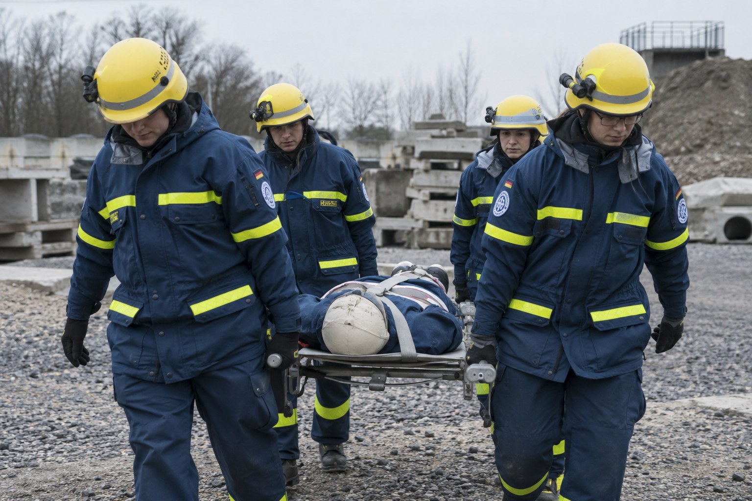 Rettungskräfte trainieren mit einer Übungspuppe.