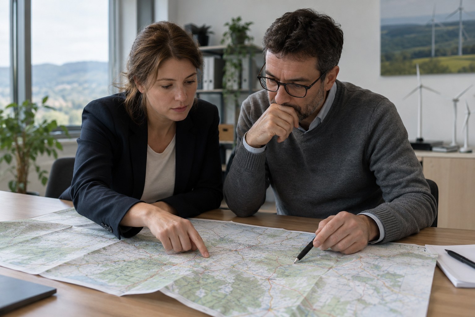 Planungsfachleute besprechen eine regionale Karte.