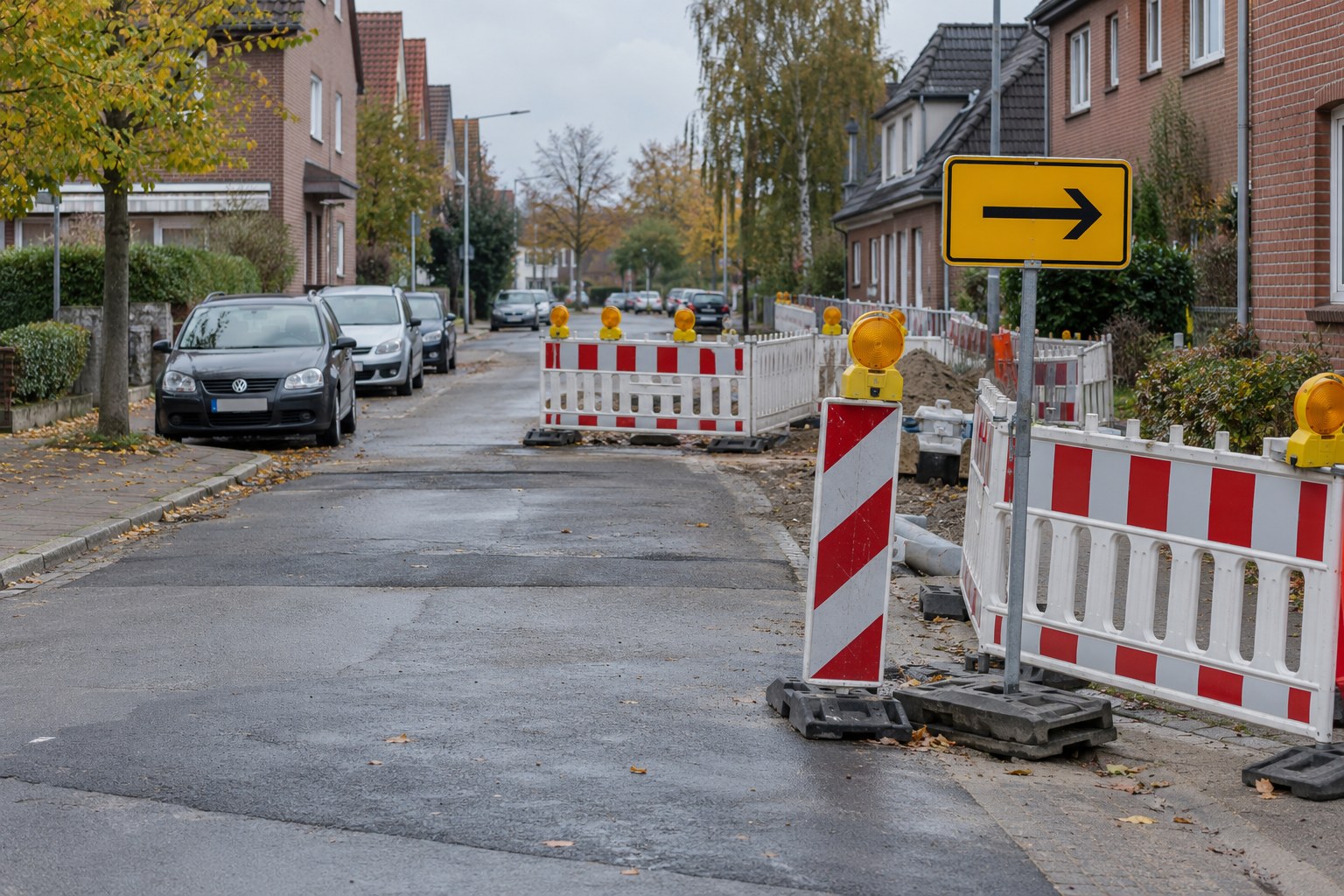 Absperrung und Umleitung an einer Stadtstraße.