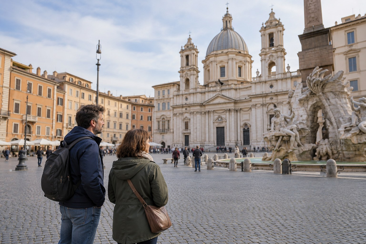 Besucher auf einem italienischen Platz.