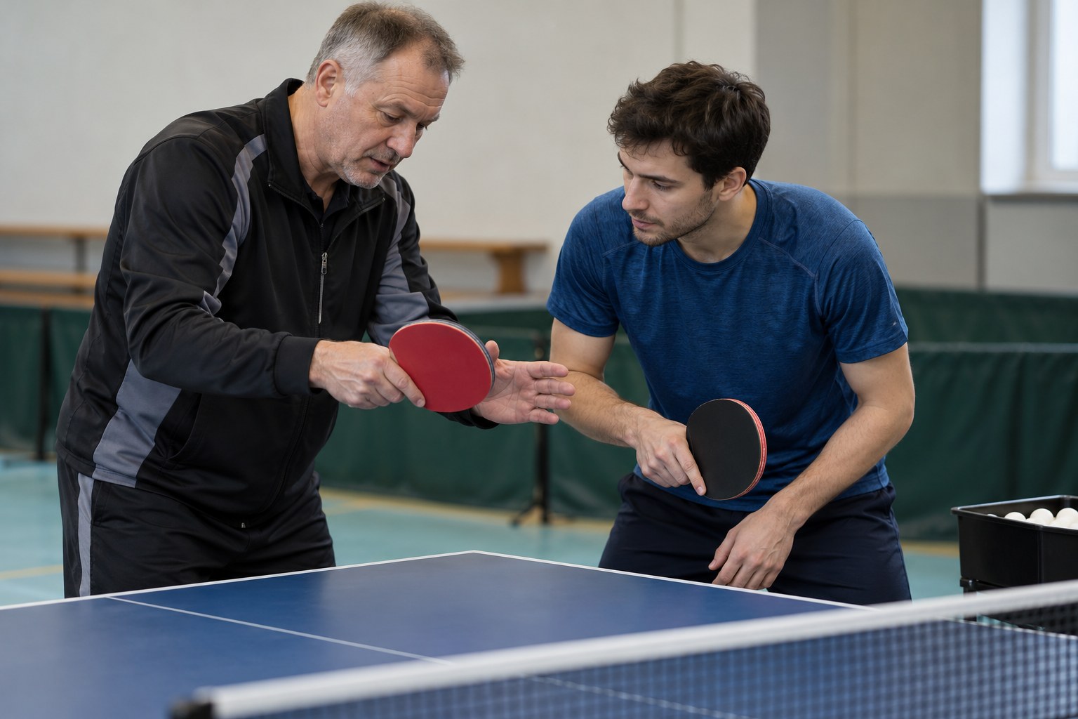 Trainer und Spieler besprechen eine Trainingseinheit.