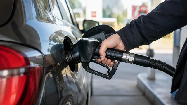 KI-generiertes Symbolbild: Hand hält eine Zapfpistole beim Betanken eines Autos.